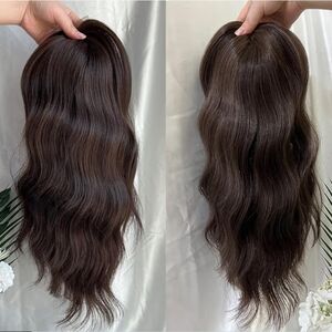 Elegant Brown Wavy Wiglet Topper